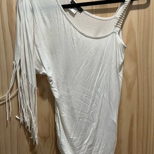 Fringe and gold rhinestone shirt